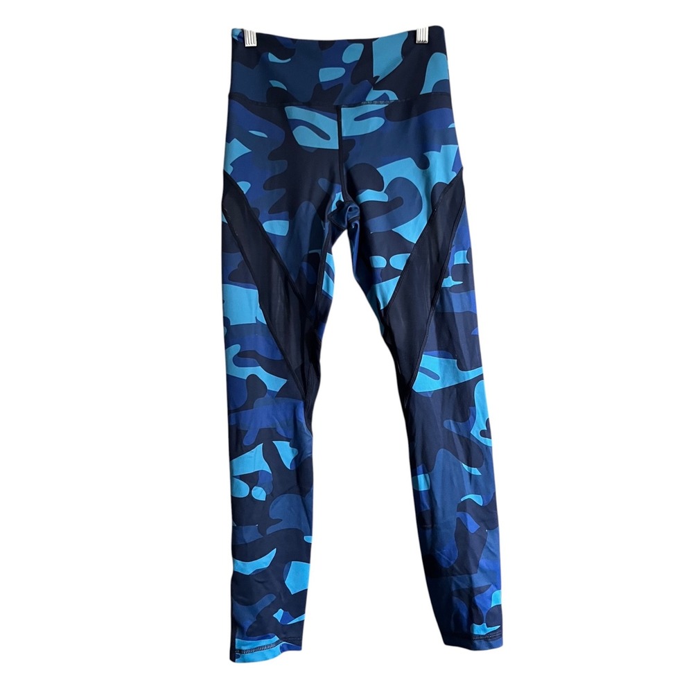 Zyia Active Leggings Womens 4 Blue Camo Excellent Mesh High Waisted Compression